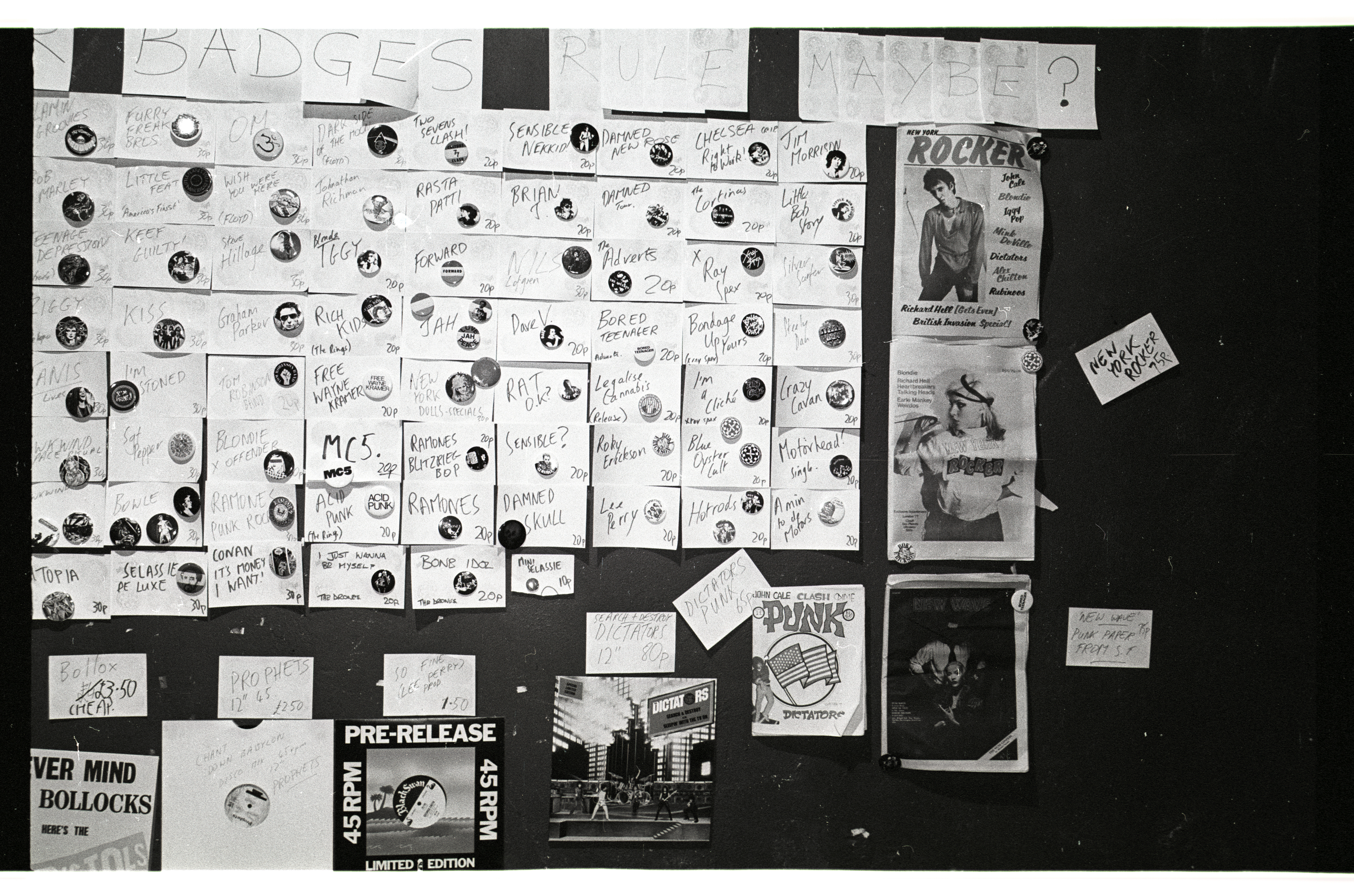 Punk badges collection - iconic pins from the late 70s and early 80s UK music scene